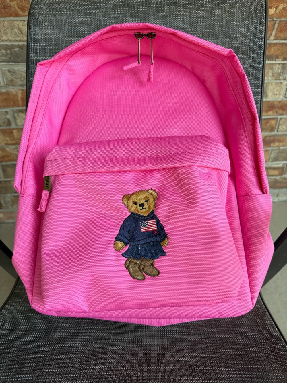 Brand New Polo RL Ralph Lauren BEAR Backpack Baja Pink USA Flag School Bookbag